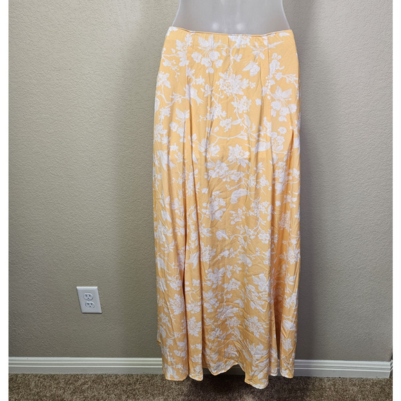 Abercrombie & Fitch Long Maxi Wrap Skirt Womens S Boho Orange Floral Slit Beach - Picture 8 of 16